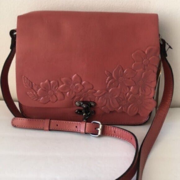 Patricia Nash Cecina Flap Old Rose Leather Tooled Crossbody Pink - Picture 7 of 12